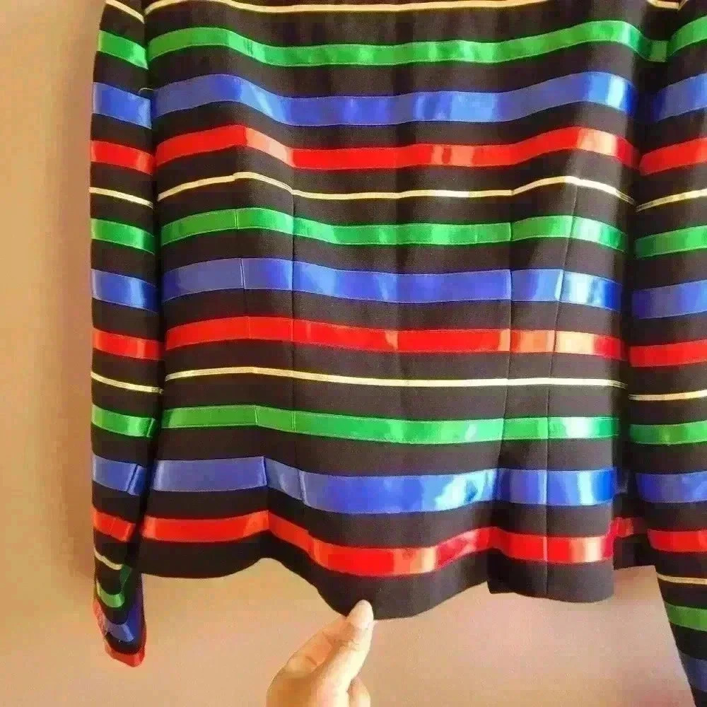 MAGGY LONDON Blazer Waist Jacket Size 14 Silky Rainbow Stripe Padded VTG - Picture 14 of 16